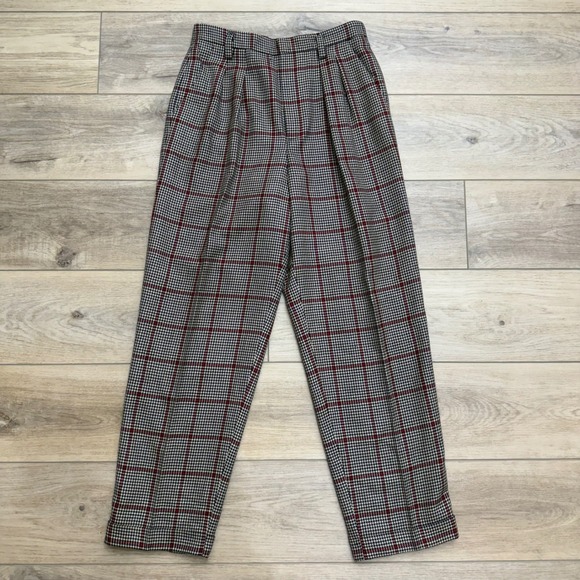 Vintage Pants - Vintage 100% Wool Pleated Slacks Plaid Houndstooth Academia Trousers Twee 6